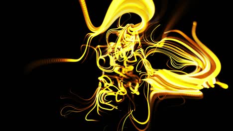 abstracto hermoso fondo de amarillo brillante flujo de líneas hechas de partículas. líneas crecen y forman abstractos hermosos rizos en el espacio. hermoso flujo de líneas de racimo en movimiento. hermosas rizos.