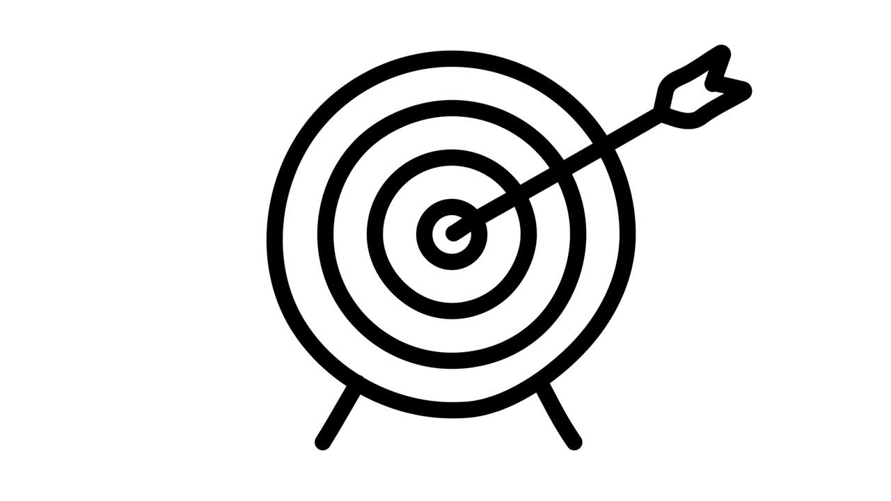 la flecha golpeando el centro del icono objetivo animación gráficos de movimiento 4k video ilustración de movimiento signo esquema estilo doodle canal alfa