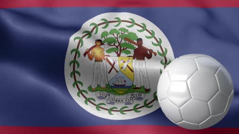 flag of belize and soccer ball - belize flag high detail - national flag belize wave pattern loopable elements - fabric texture and endless loop - soccer ball and flag