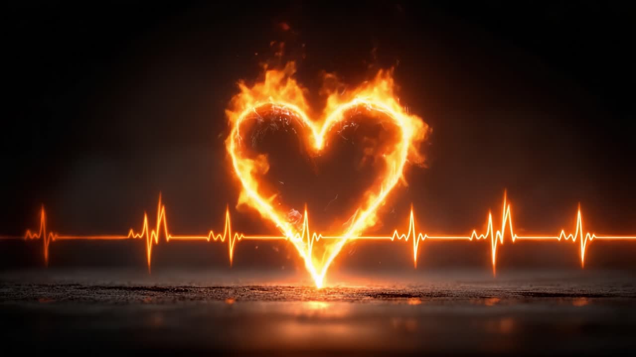 A Captivating Glimpse of Passion: Twin Frames Showcasing a Heart-Shaped Fire Symbolizing Love and Life's Vibrant Rhythm Through Pulsating Flames