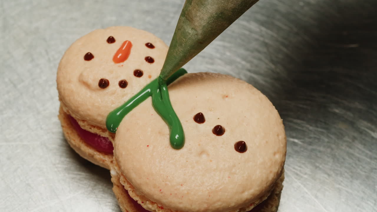 Decorating Snowman Macarons