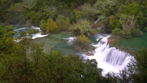 overhead views of cascading waterfalls at krka national park in croatia in autumn