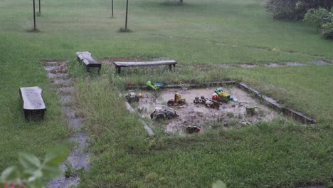 Moody-feel-in-kids-sandbox-playground-during-rainy-and-dark-day