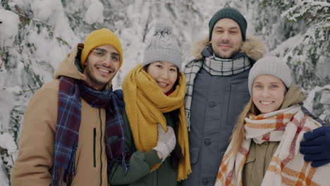 friends in winter forest