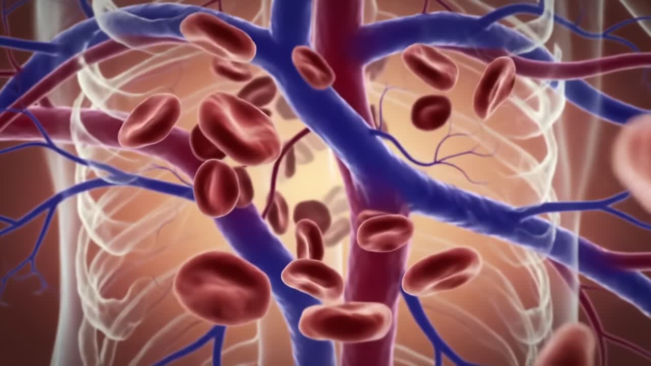 Intricate Visualization of Blood Flow Inside the Human Veins: A Stunning Journey Through Red and Blue Vascular Structures Representing Circulatory Dynamics