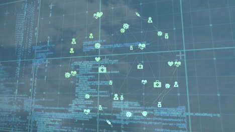 Animation-Eines-Globus-Mit-Verbindungen-Und-Datenverarbeitung-über-Wolken