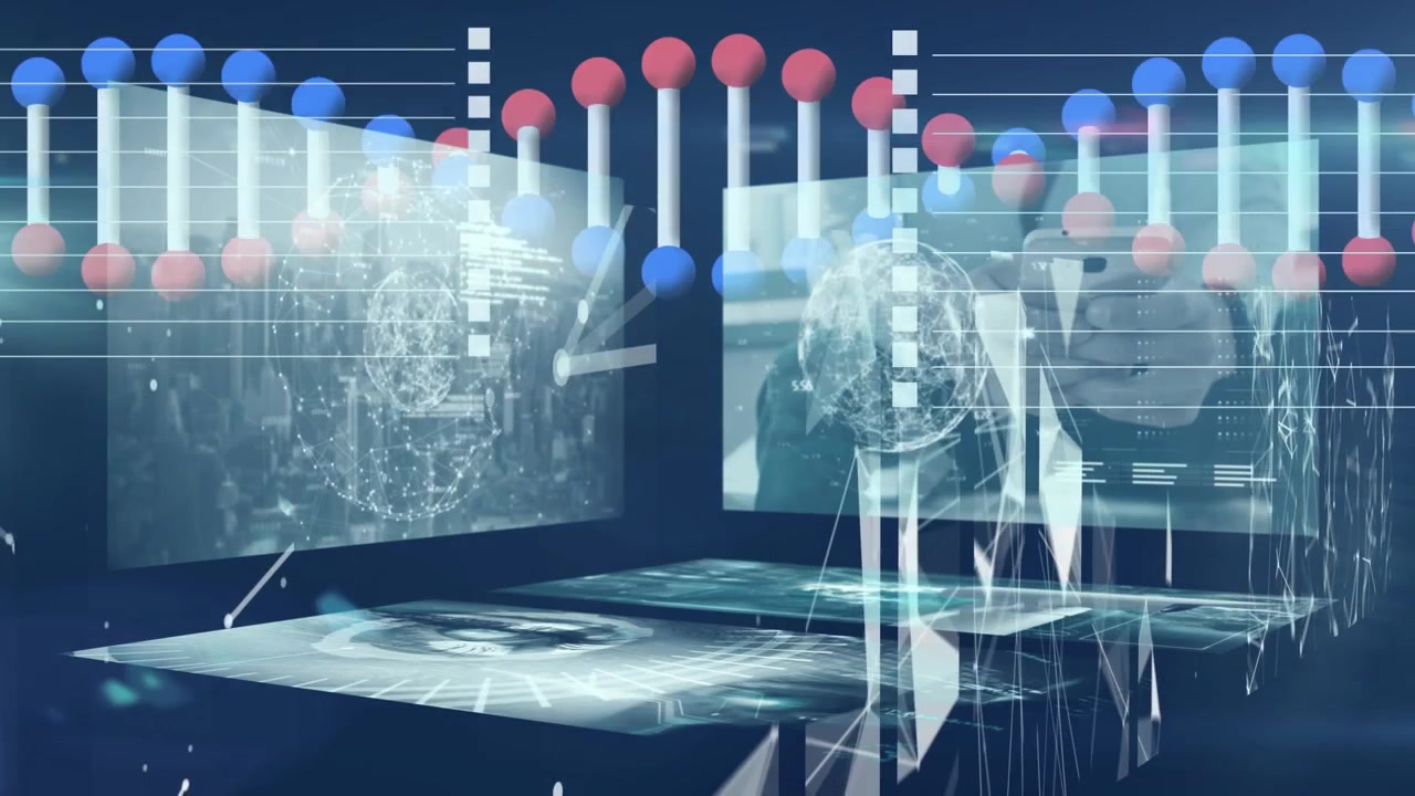 Digital video shows green cubes and molecular changes for global science education.