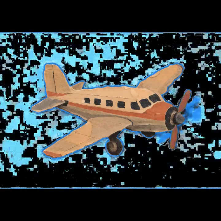 Aereo a elica in stile cartone animato che vola in un ciclo continuo