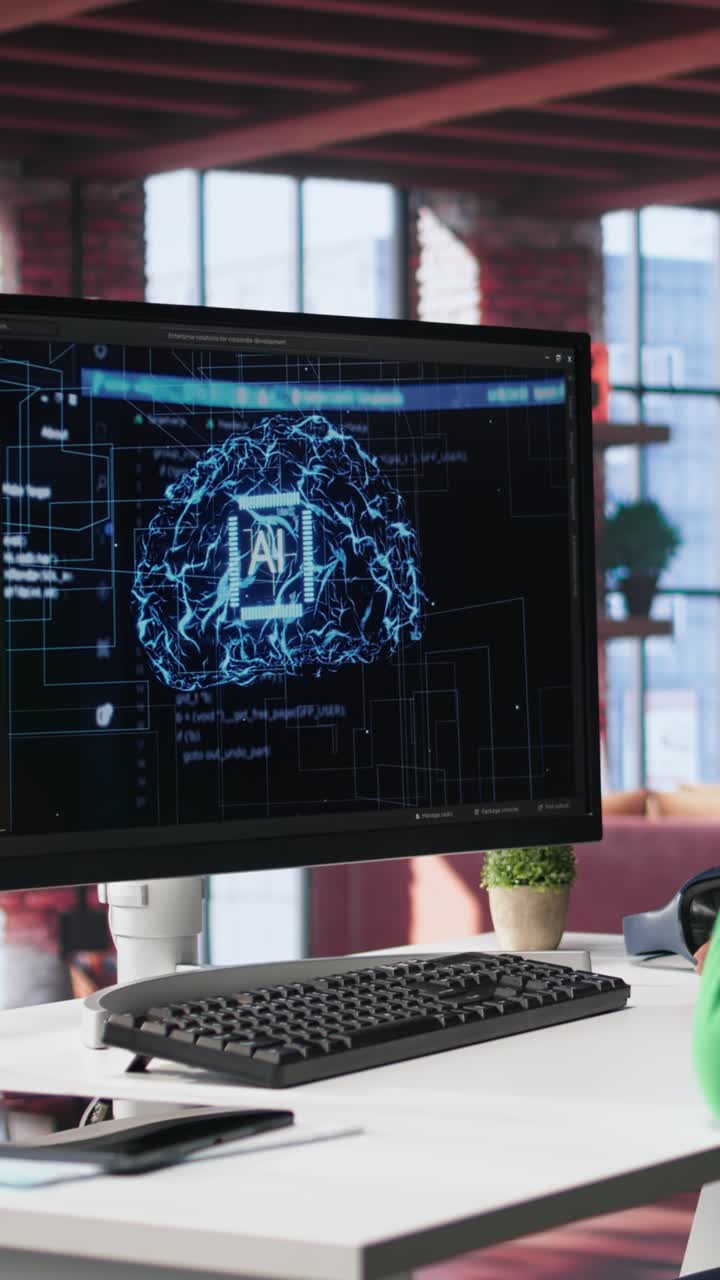 Vertical Video IT expert doing maintenance on artificial intelligence neural networks