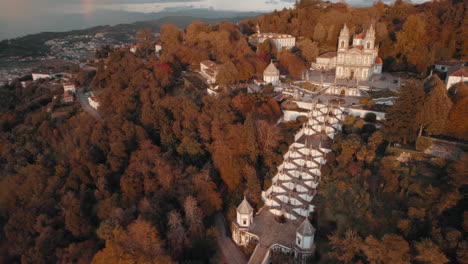 pull back drone footage of bom jesus do monte, in braga portugal