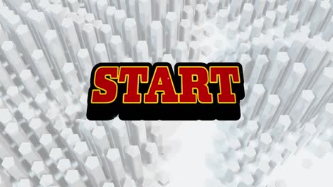 animation of start text with explosive vector over white hexagonal shapes