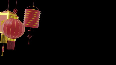 Animation-Chinesischer-Roter-Lampen,-Die-Mit-Kopierraum-Auf-Schwarzem-Hintergrund-Hängen