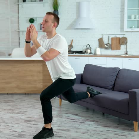 man doing exercise at home. young man practicing fitness at home