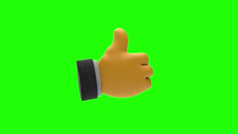 animated 3d thumbs up hand icon on green screen.