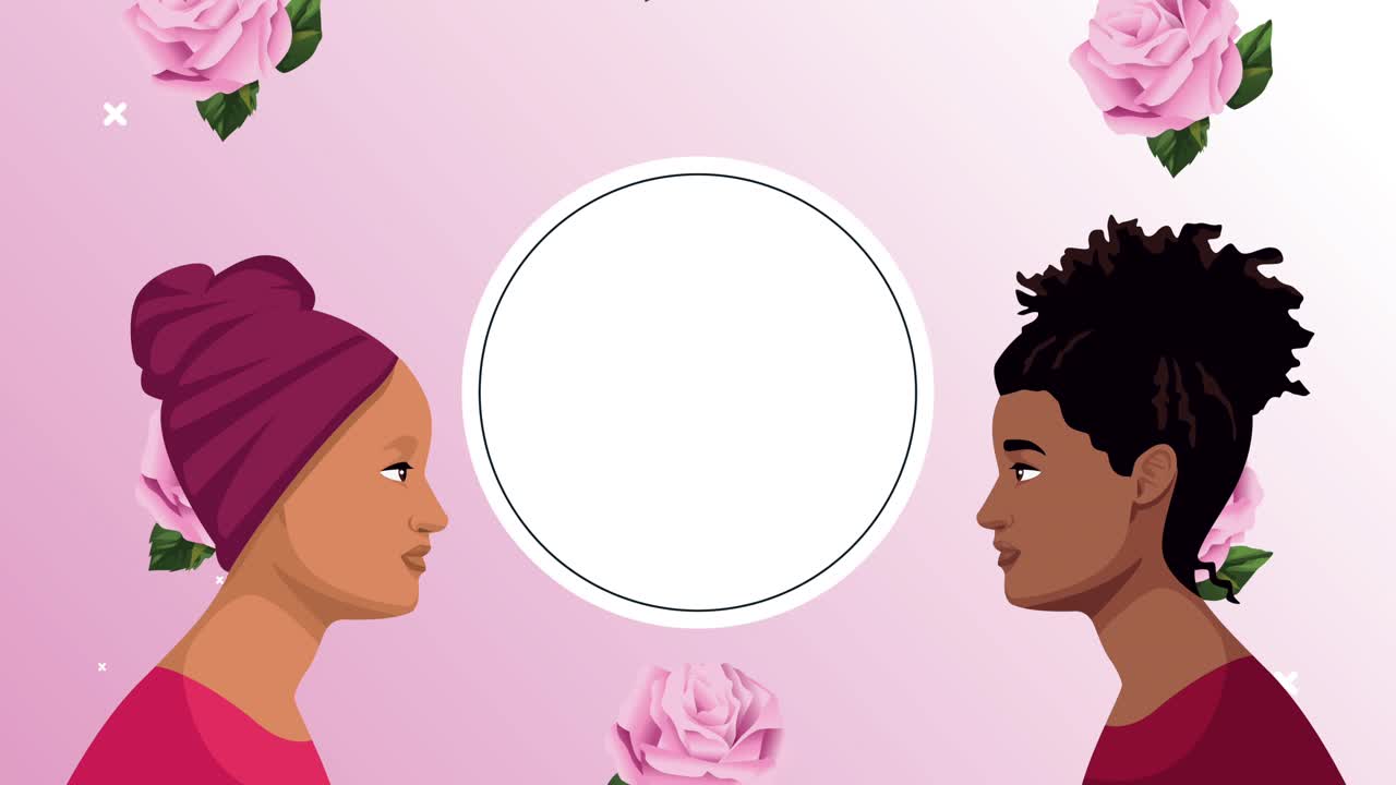animación de cáncer de mama con mujeres interraciales y rosas flores