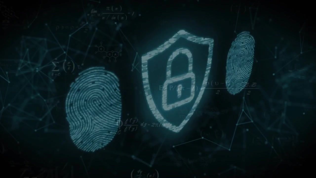 as grid initializing fingerprint scans appearing and pixels forming shield securing authentication