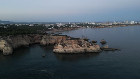 Drone-Video-of-a-Sunset-on-the-Coast-of-the-Algarve,-Portugal