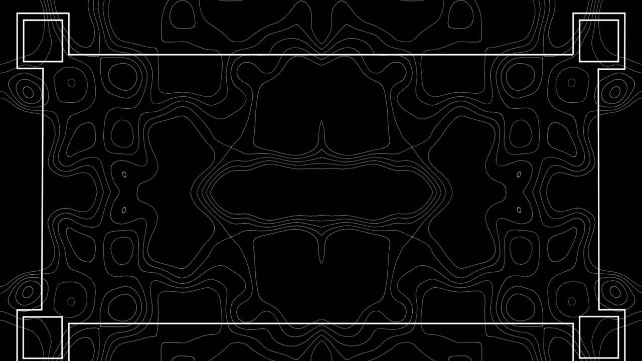 White frame against white lines moving fluid on black background