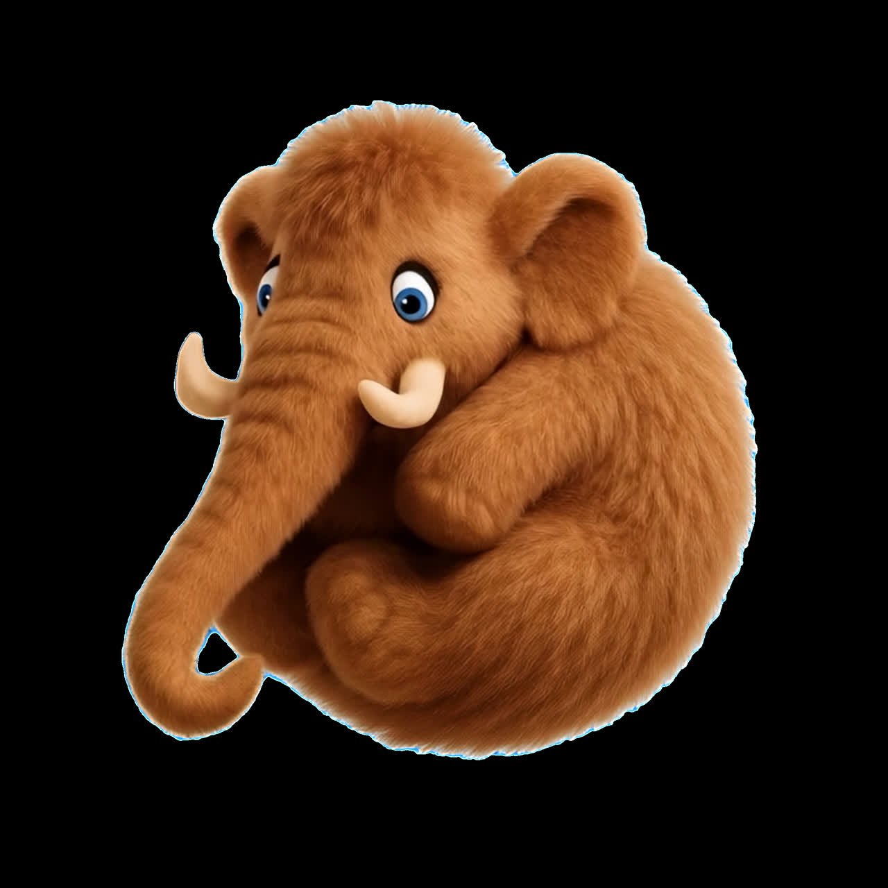 Cute fluffy cartoon mammoth animation isolated asset, transparent 4K video, alpha channel, ProRes