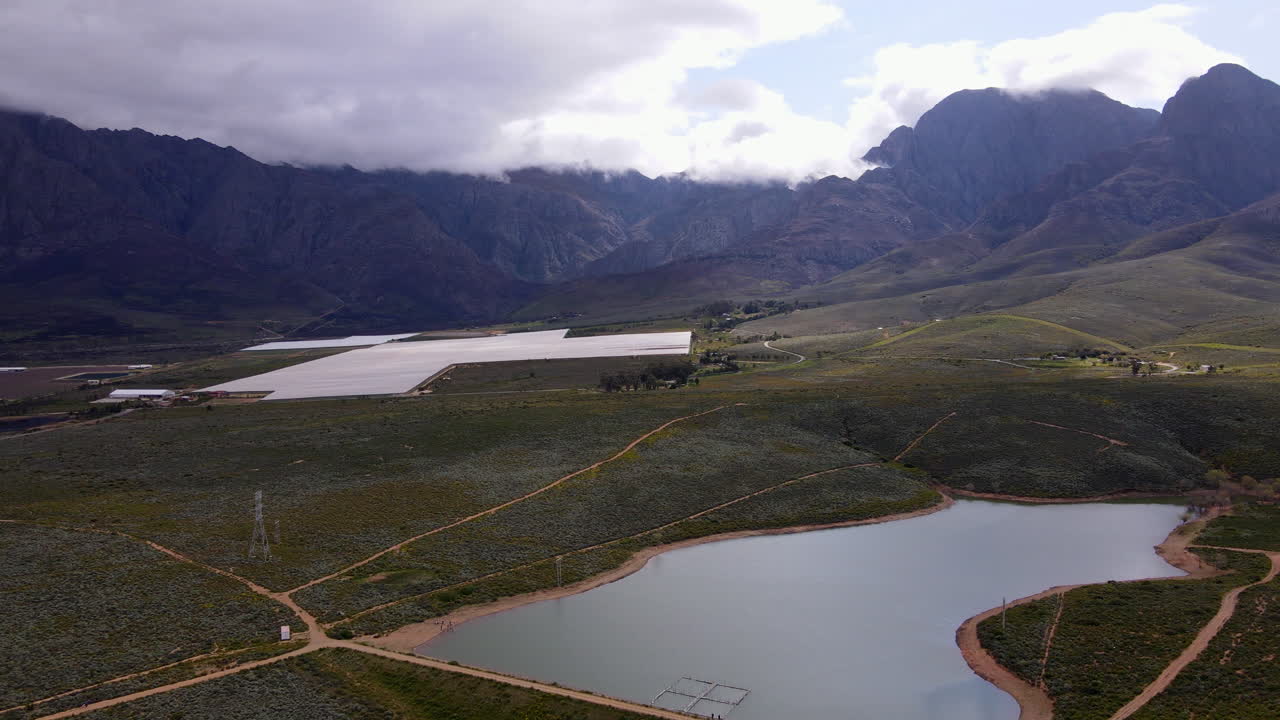 Drone view over Foreldam in Worcester towards Fairy Glen Nature Reserve at foot of Hex River mountains, Cape Winelands
