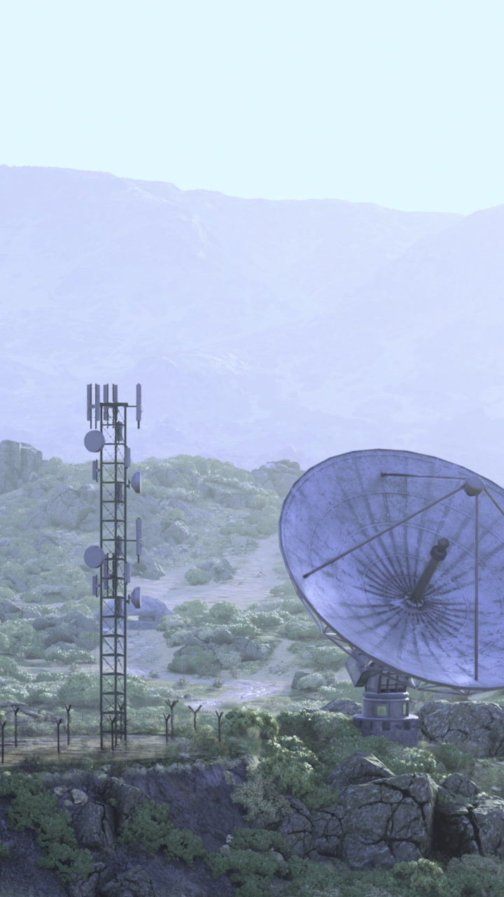 Modern technology meets nature in a serene mountainous landscape