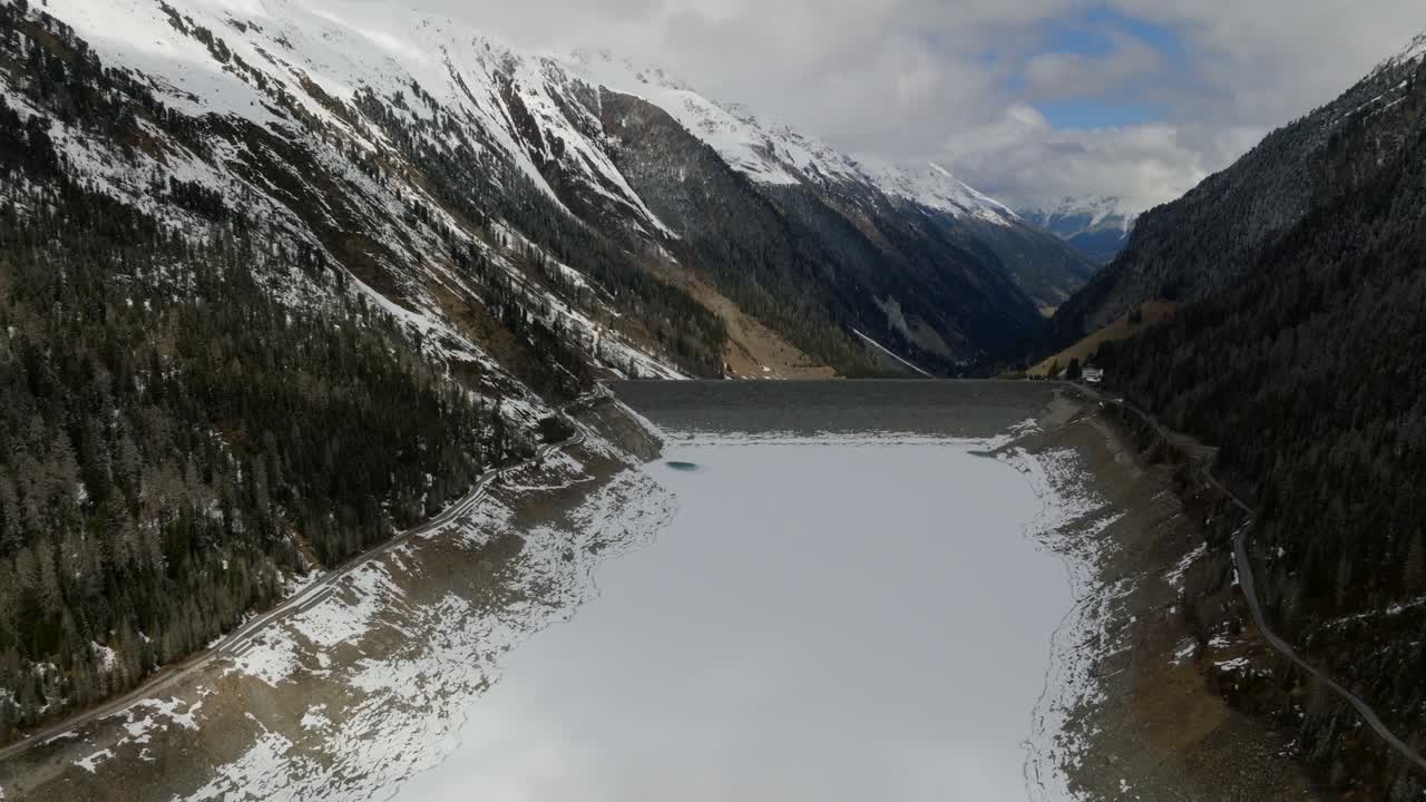 Aerial view of the frozen damm near Kaunertal Glacier