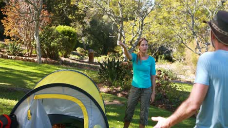 hiker couple arguing with each other