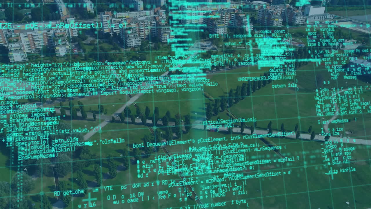 animación del procesamiento de datos sobre el paisaje urbano