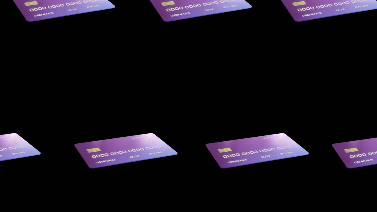 animación de tarjetas de crédito girando sobre un fondo negro