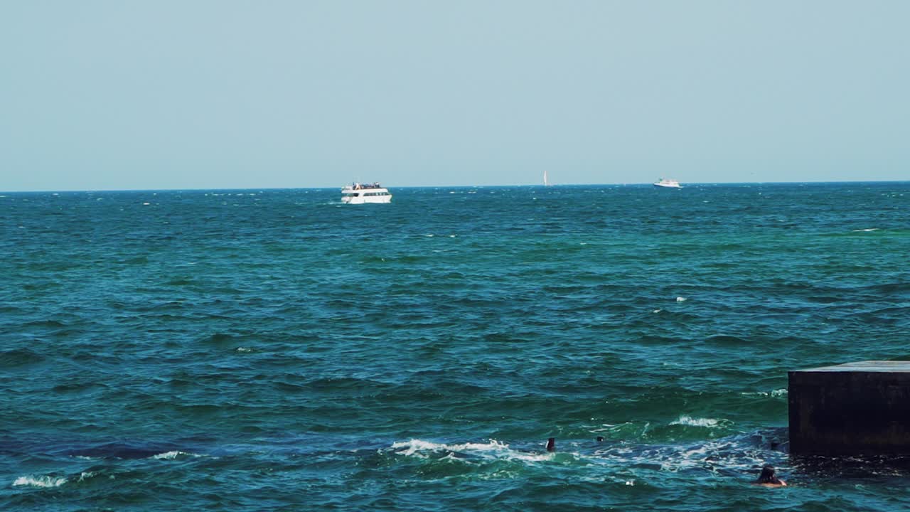 Luxury private motor yacht in the sea. Yacht sailing on open sea at sunny day. Sea resort