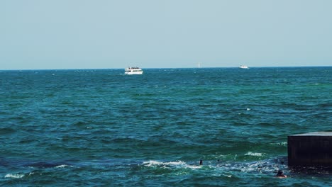 luxury private motor yacht in the sea. yacht sailing on open sea at sunny day. sea resort