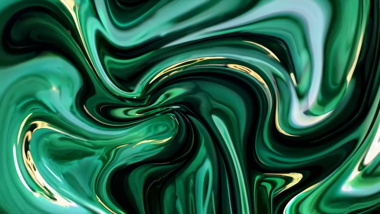Texture astratta di marmo liquido con vortici verde smeraldo e oro