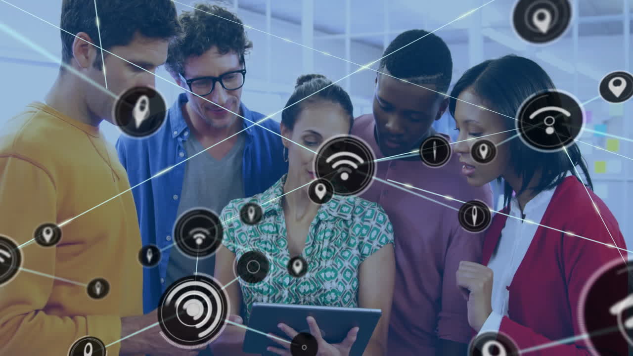 conectividad de red y animación de intercambio de datos en diversos grupos utilizando tabletas