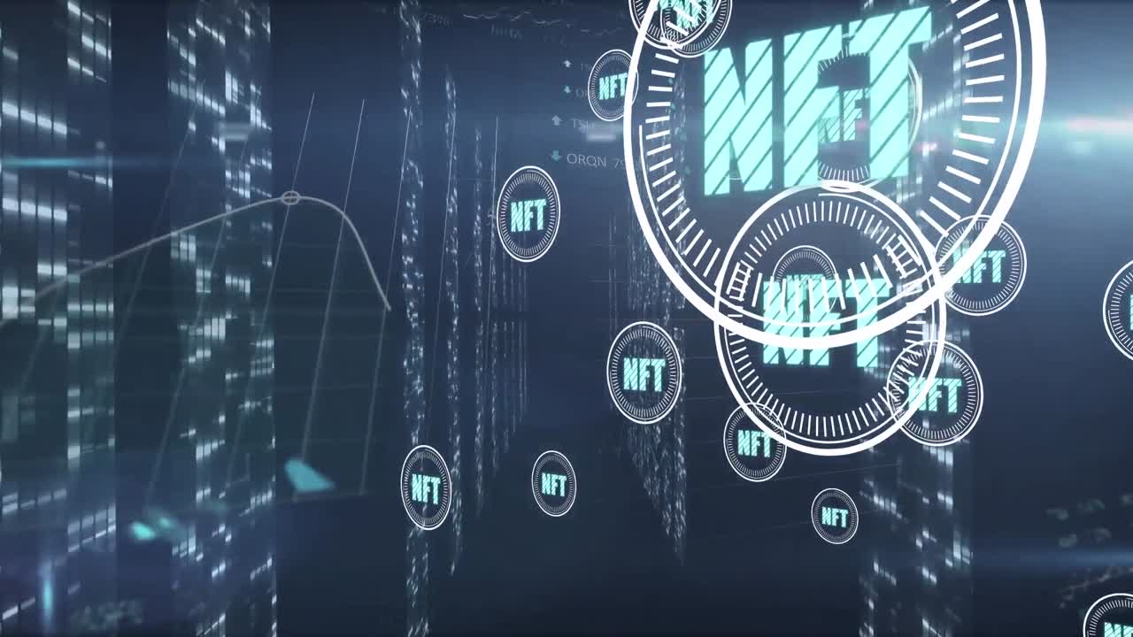 Animation of nft in circles floating over servers