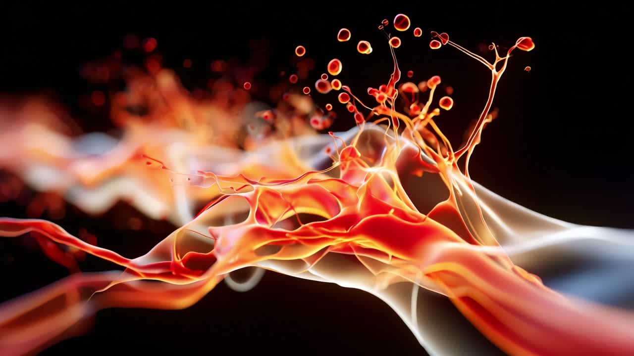 A Dynamic Flow of Colorful Liquid Splashes Creating Beautiful Patterns and Textures Against a Dark Background, Capturing the Essence of Movement and Fluidity in Nature