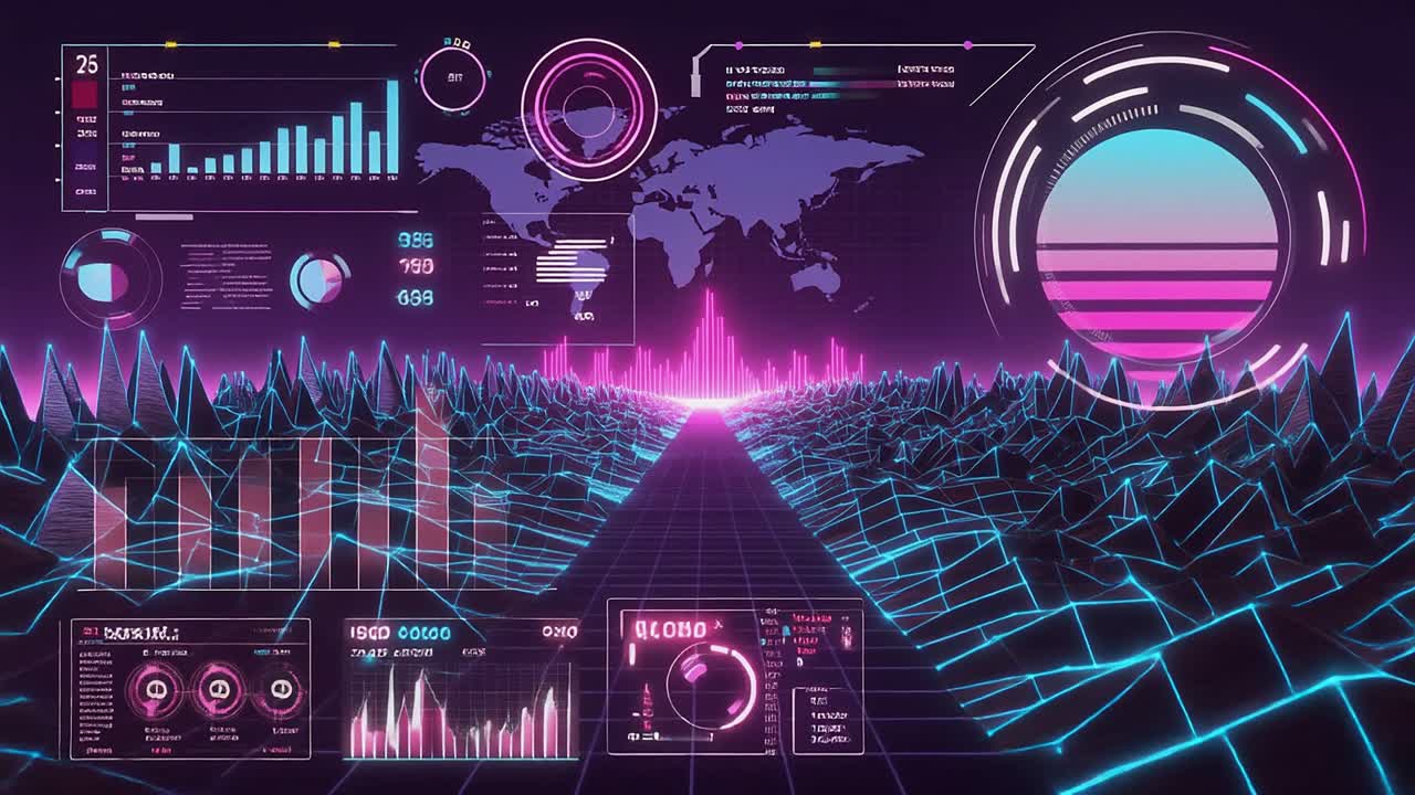 Futuristic Digital Interface with Neon Data Visualization