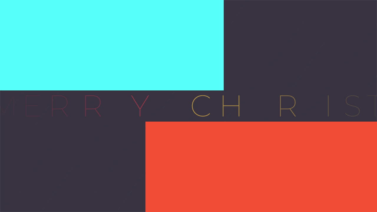 Modern Merry Christmas text with blue and red squares on black gradient