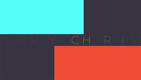 modern merry christmas text with blue and red squares on black gradient