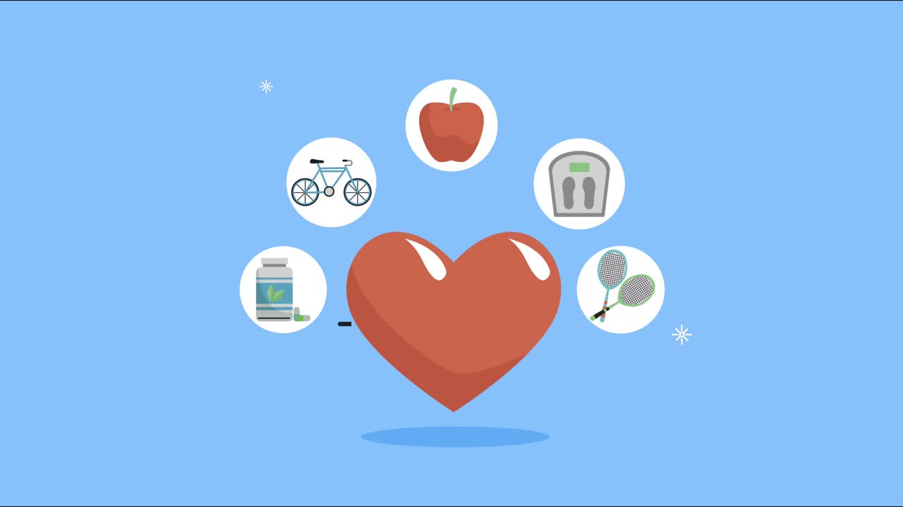healthy lifestyle icons around of heart