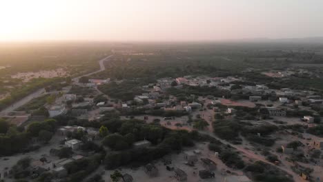 rural village in sindh. aerial ascending dolly back