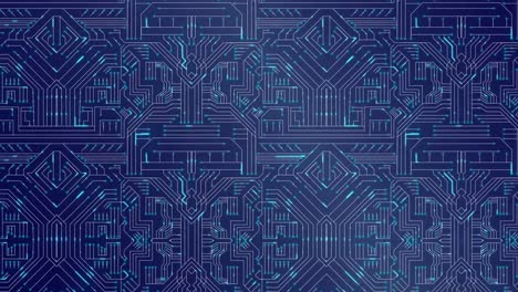 detalles del circuito amarillo y placa de circuito azul brillante