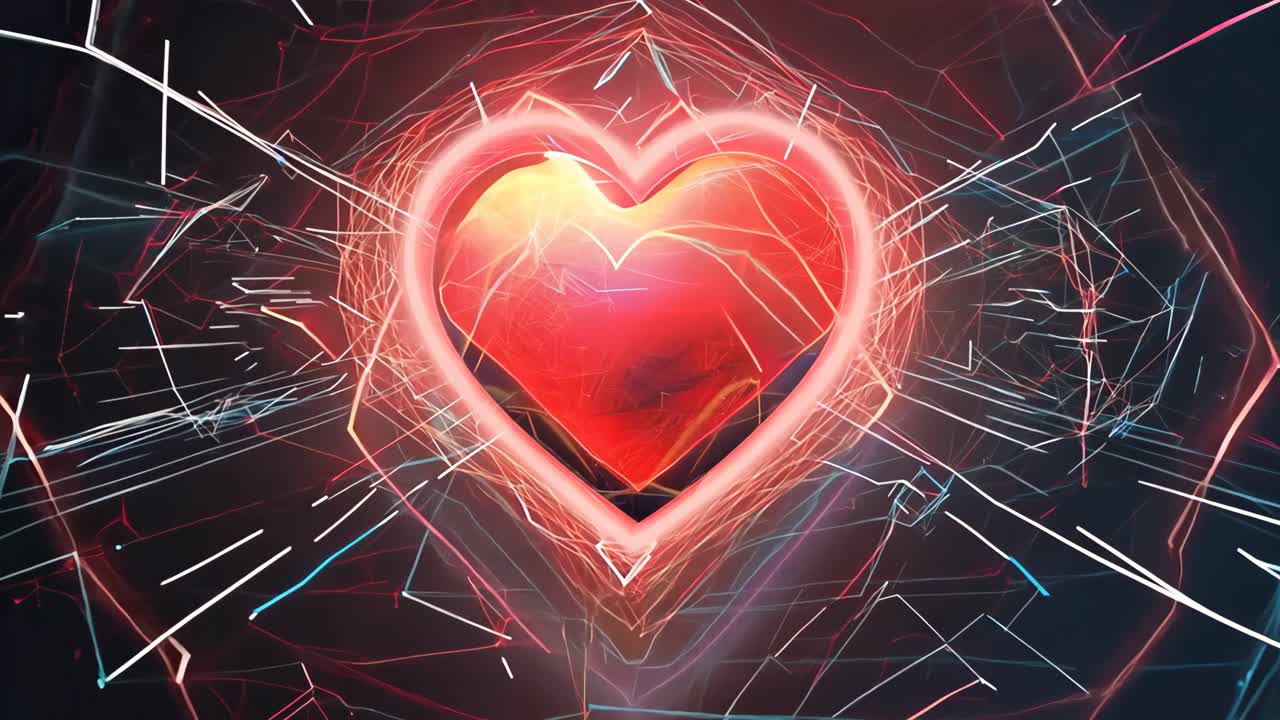 A heart with a red line through it. The heart is surrounded by a black background