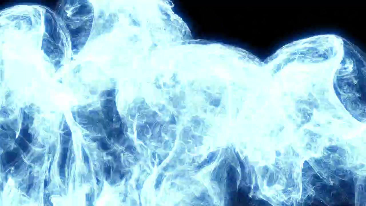 Abstract Blue Glowing Particle Smoke Rising on Black Background
