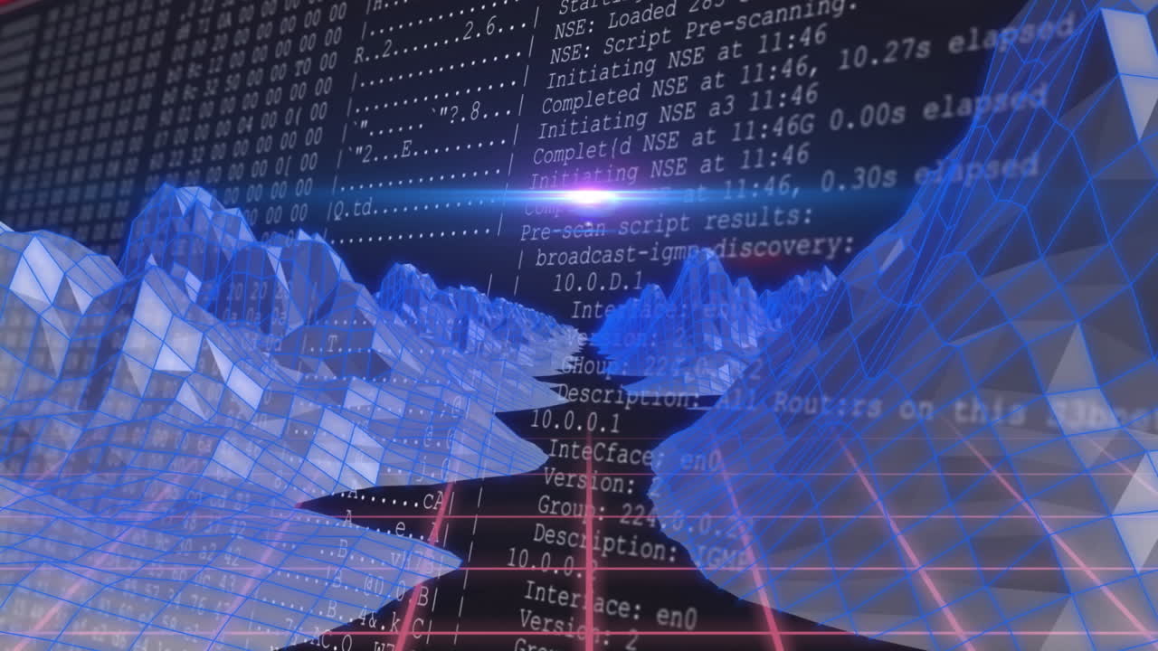 검은 바탕에 데이터 처리를 통해 디지털 산의 애니메이션