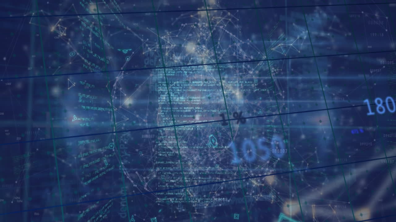 Animation of globe with network of connections and data processing