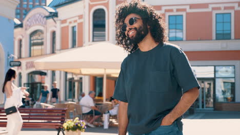 smiling man in urban setting