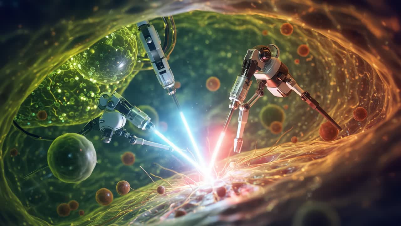 Robotic Micro-Intervention in Cellular Structures: A Visual Journey into the Future of Biotechnology and Nanotechnology