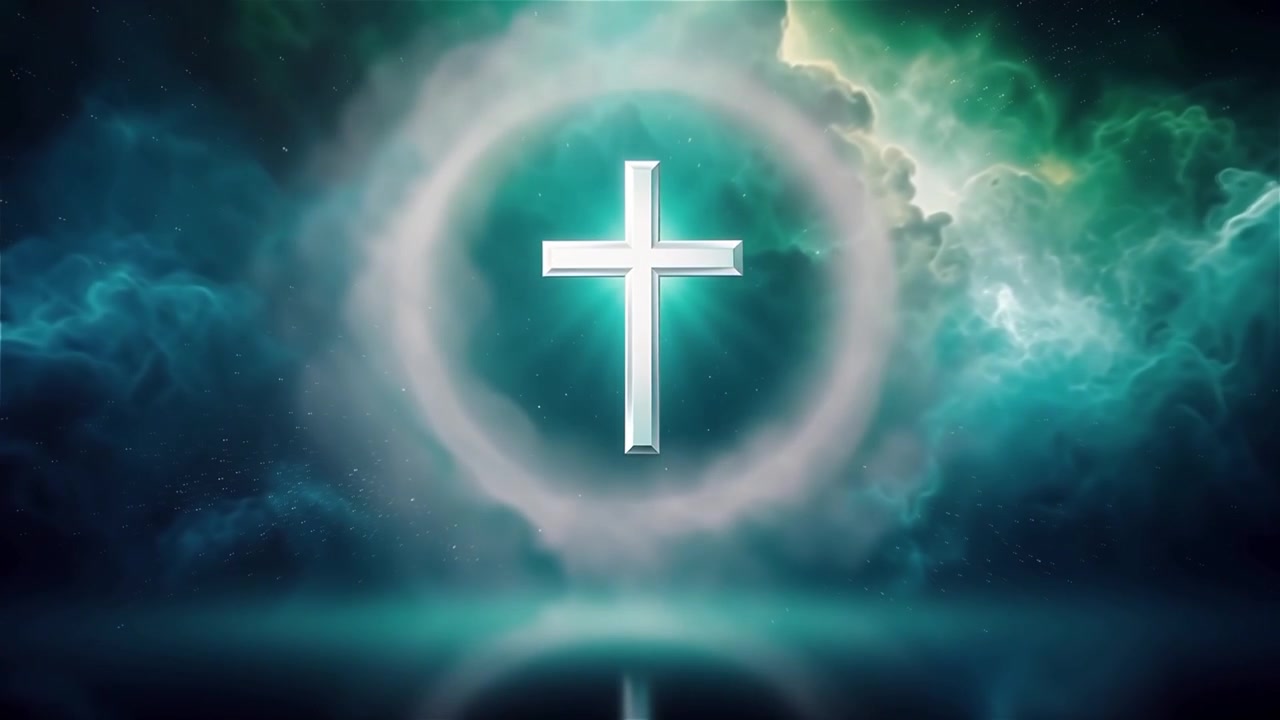 Croce Cristiana Luce Celestiale Sfondo per il Culto.