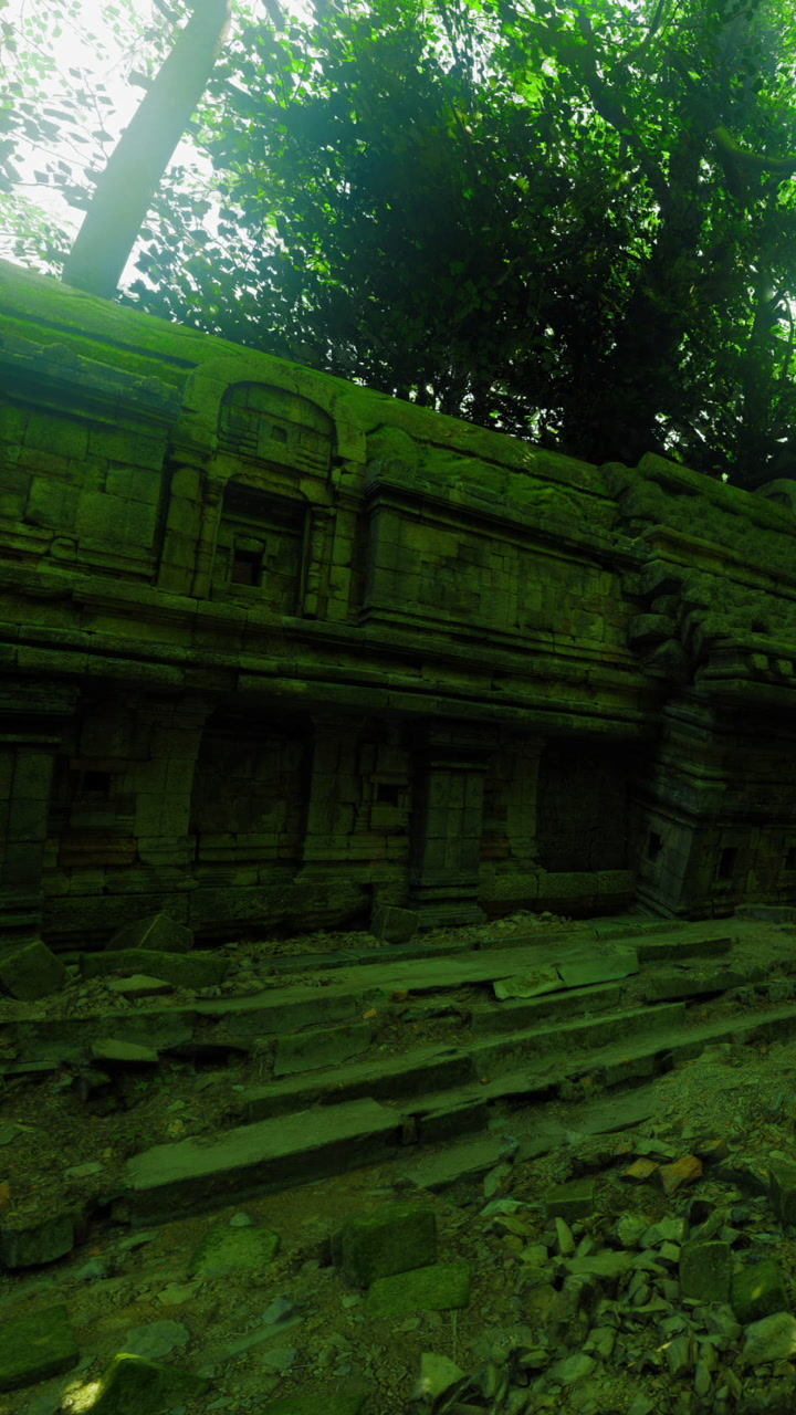 Ancient stone ruins embraced by lush greenery in a serene location