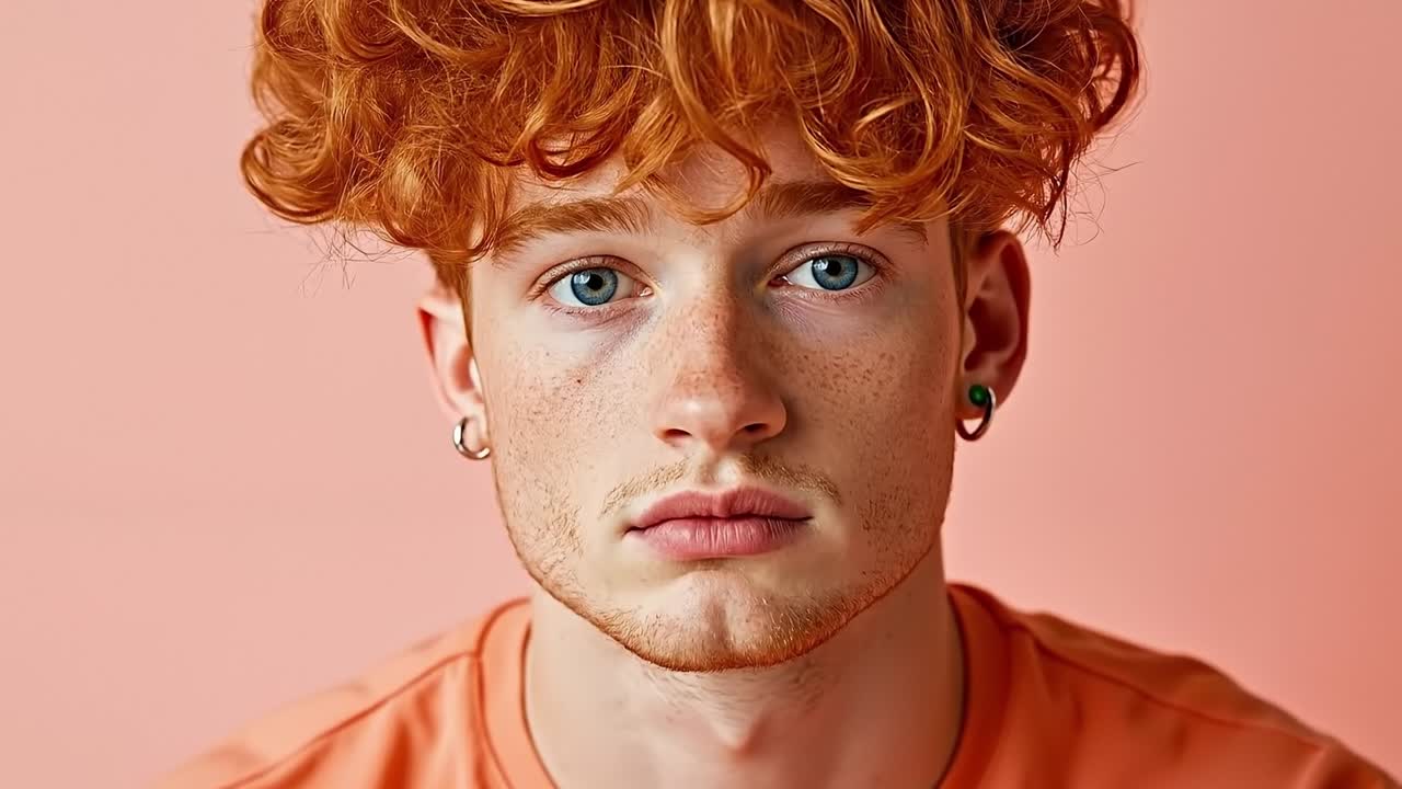 A young man with red curly hair wearing an orange shirt